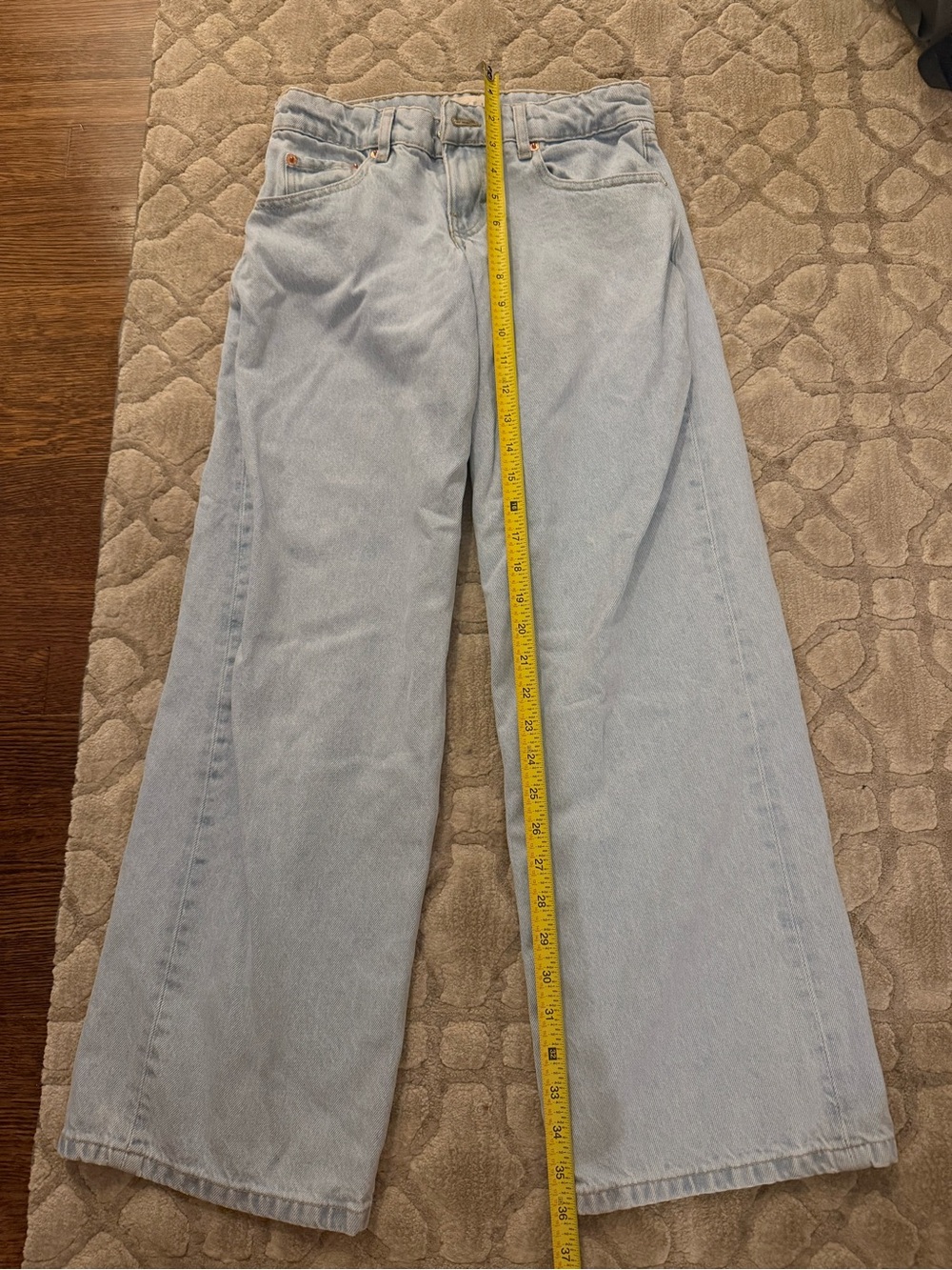 Motel wide leg light wash jeans in size 24 w 30in inseam
